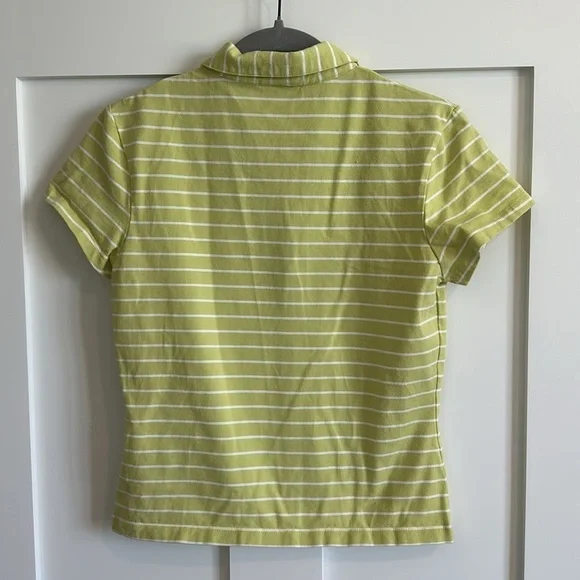 St. John's Bay Women's S Zip Neck Polo Tee Shirt Lime Green White Stripe Preppy - Picture 8 of 15